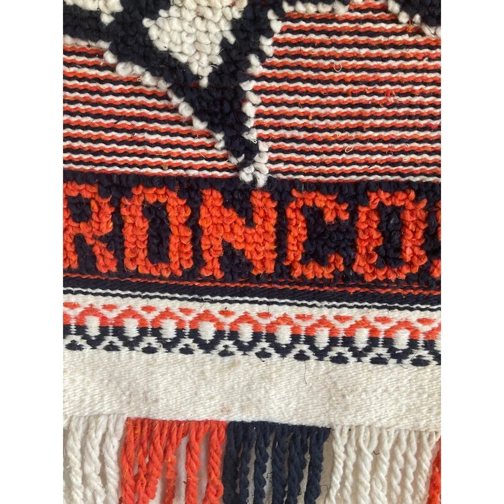 Vintage Denver Broncos Woven Wall Hanging Textile Art Orange‎ Blue Fringe NFL